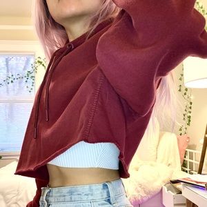 New Burgundy Cropped Hoodie XS S M L